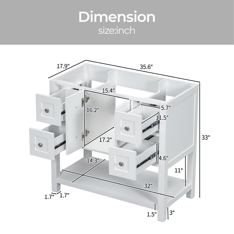 35.6'' Single Bathroom Vanity Base Only, White