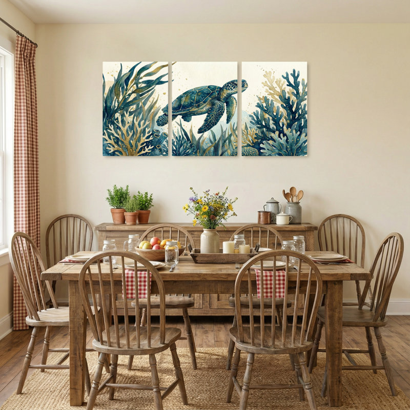 Animaux, tortues de mer, récifs coralliens, ensemble de 3 impressions sur toile, H 36 po x l 72 po