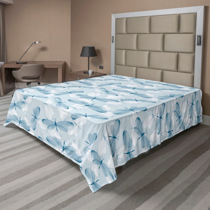 Drap plat Ambesonne, Drap plat de taille double, Bleu et blanc cassé / imprimé animal
