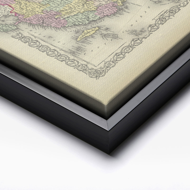 Carte de la Chine, Cadre noir, Canevas, H 11 po x l 14 po