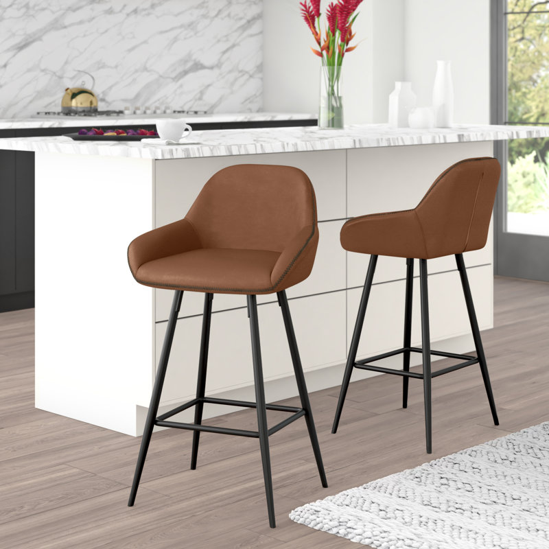 Rylee Upholstered Faux Leather Counter Stool with Steel Frame, Brown