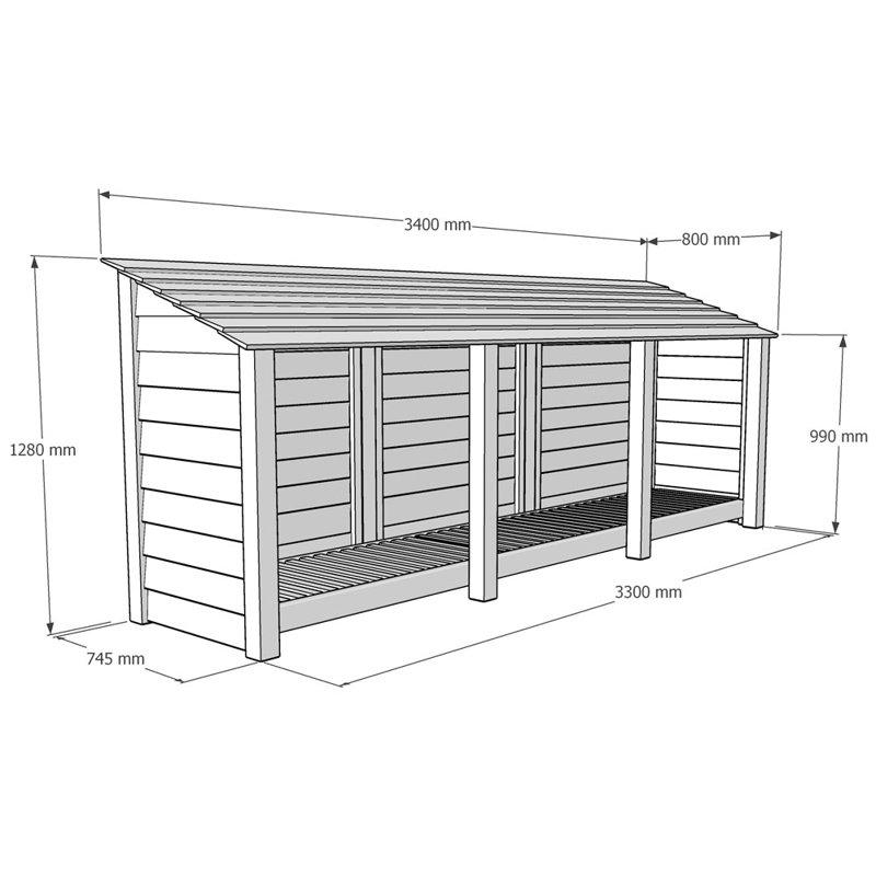 Urbanna 340cm W x 80cm D Solid Wood Log Store, Light Green