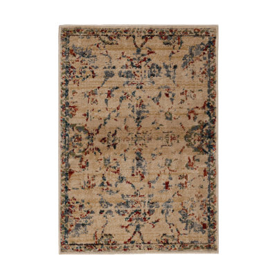 Modern Farmhouse Floral 100% Polypropylene Distressed Medallion Indoor Area Rug