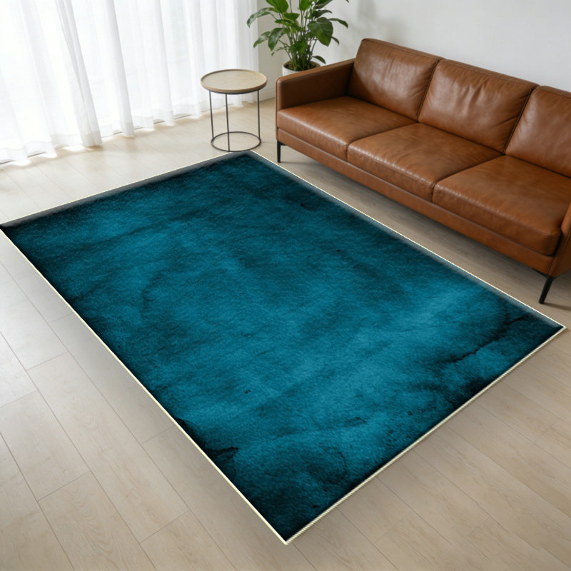 Tapis d'intérieur bleu marine lavable uni antidérapant, Rectangle 3 pi 4 po x 5 pi 4 po