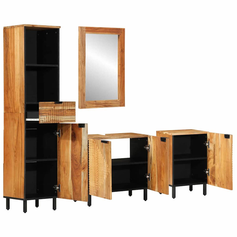 Bathroom Furniture Set With Shelf 4 Pcs Brown Acacia Wood