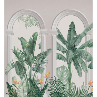 Botanique architecturale élégante avec plantes tropicales et éléments classiques