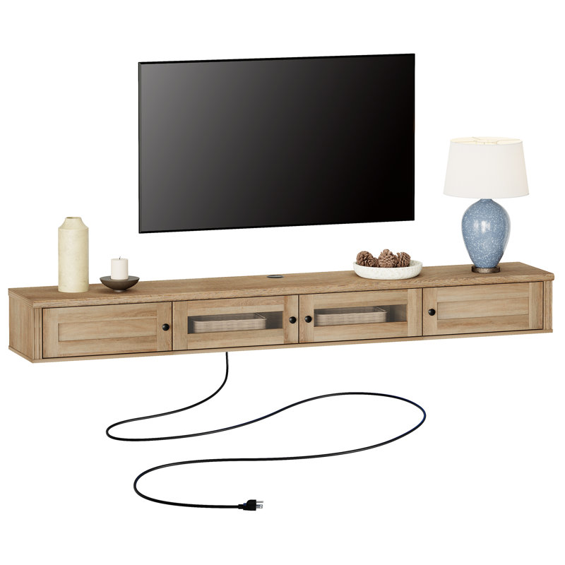 Meuble télé flottant avec porte, Bois de chêne