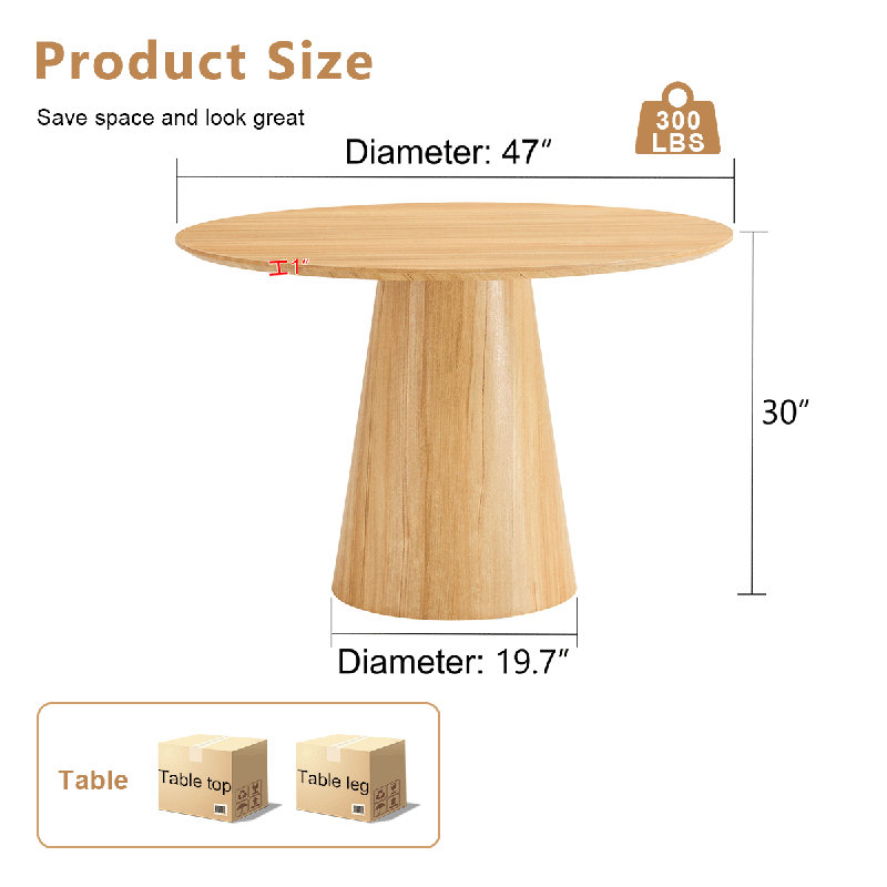 47" Round Dining Table for 4-6 People | Wooden Dining Room Table for Kitchen, 30"H x 47"L x 47"W, Light Wood