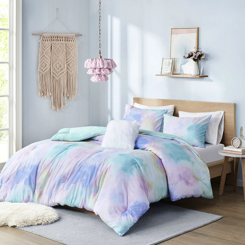 Édredon Tie Dye avec couleur simple / simple TG, Édredon pour lit simple + 2 pièces supplémentai