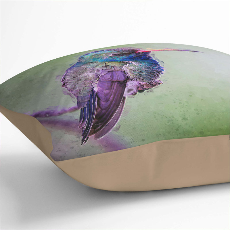 Broad-Billed Hummingbird In Abstract Square Throw Cushion, 40cm H x 40cm W x 15cm D, Stone
