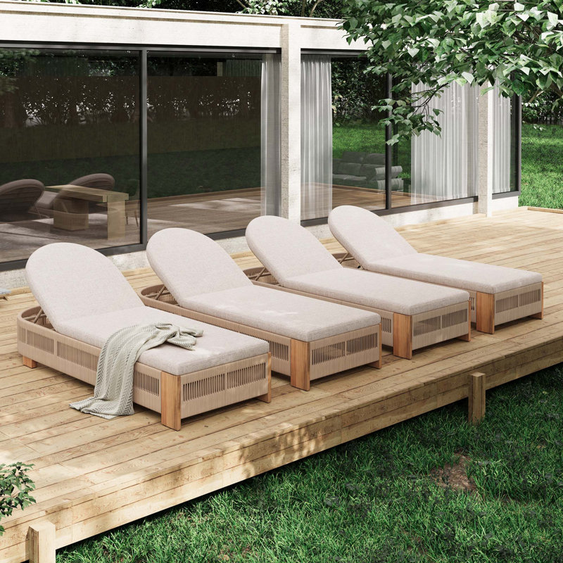 Outdoor Chaise Lounge Chair, Beige Cushion/Brown Frame