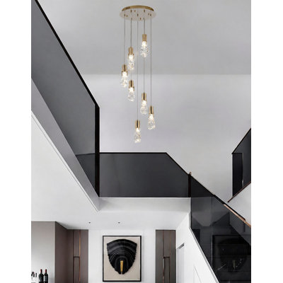 Transitional 7 Light Crystal Stone Chandelier