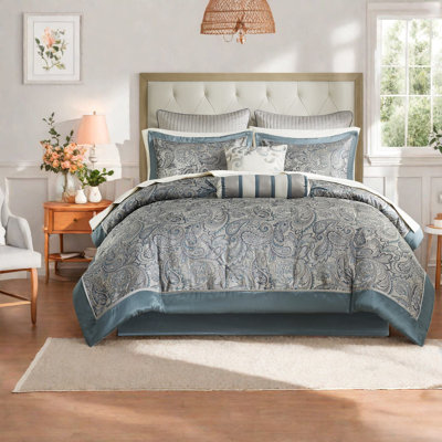 Teal 12-piece Cotton Bedding Sets, Modern Comforter For Home