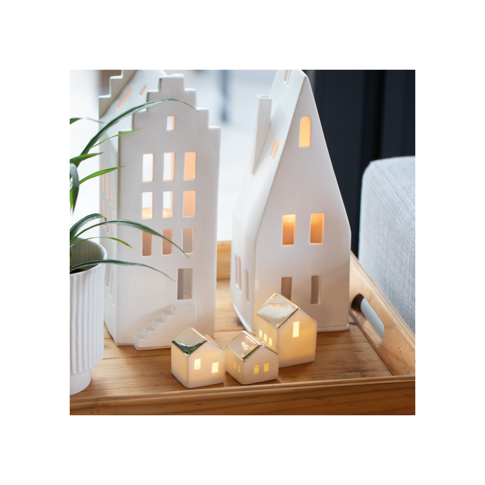 Porcelain Village House - Pointed Roof, 12" H x 4.7" W x 4.3" D