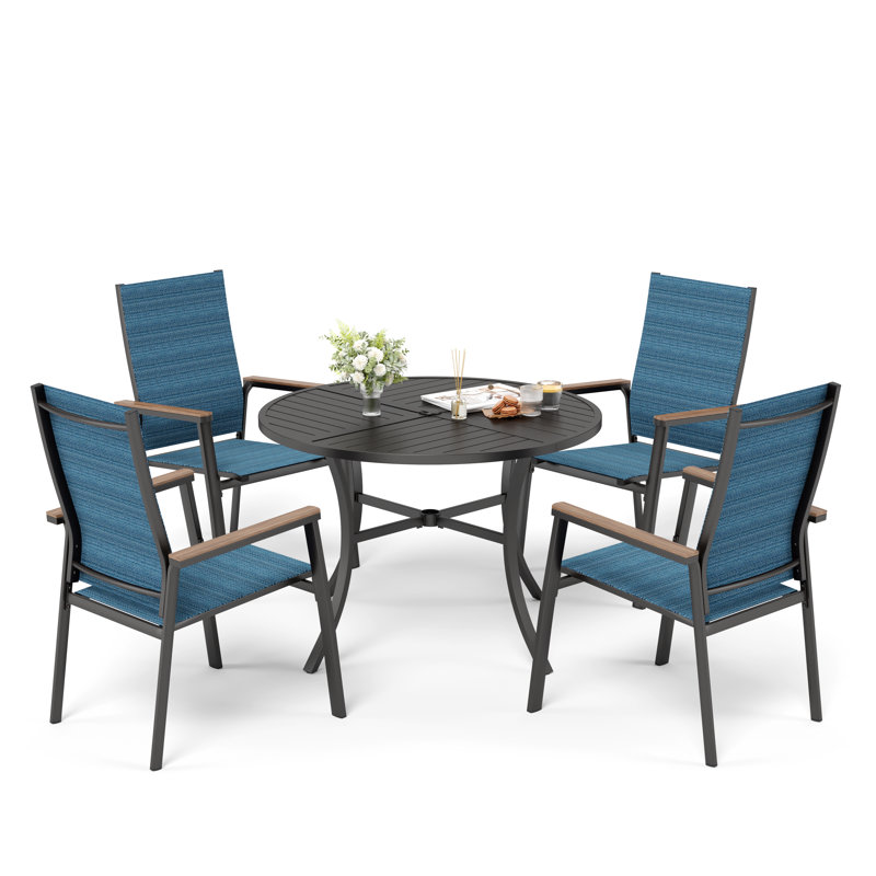 Alyah 4 - Person Patio Dining Set with Round Table, Blue