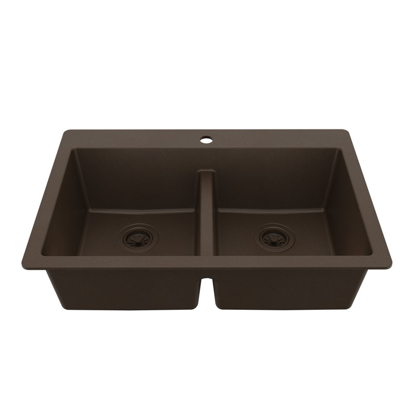 Karran Quartz 33'' X 22'' 50/50 Double Bowl Composite Drop-in Kitchen Sink, Brown