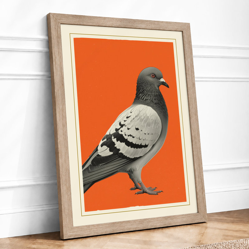 Pigeon Portrait Modern - Framed Print, A1 - 84.1 x 59.4 cm, Oak
