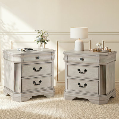 Set Of 2  Nightstands With 2 Drawers And Sliding Tray