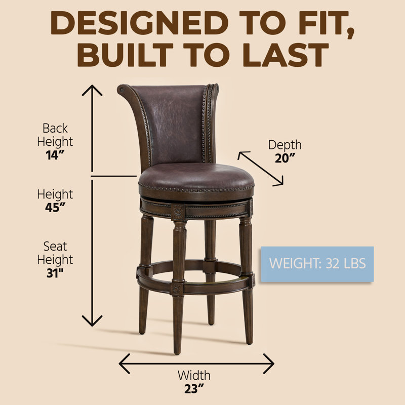  Runyan Bar Stool, Dark Walnut & Vintage Brown Vegan Leather, Bar Stool (31" Seat Height)