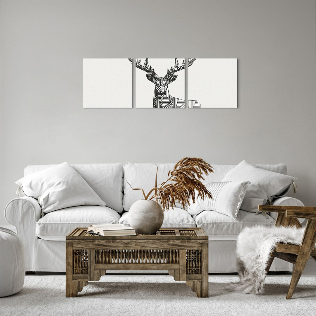 3-tlg. Leinwandbilder-Set Deer Sketch Scandinavian