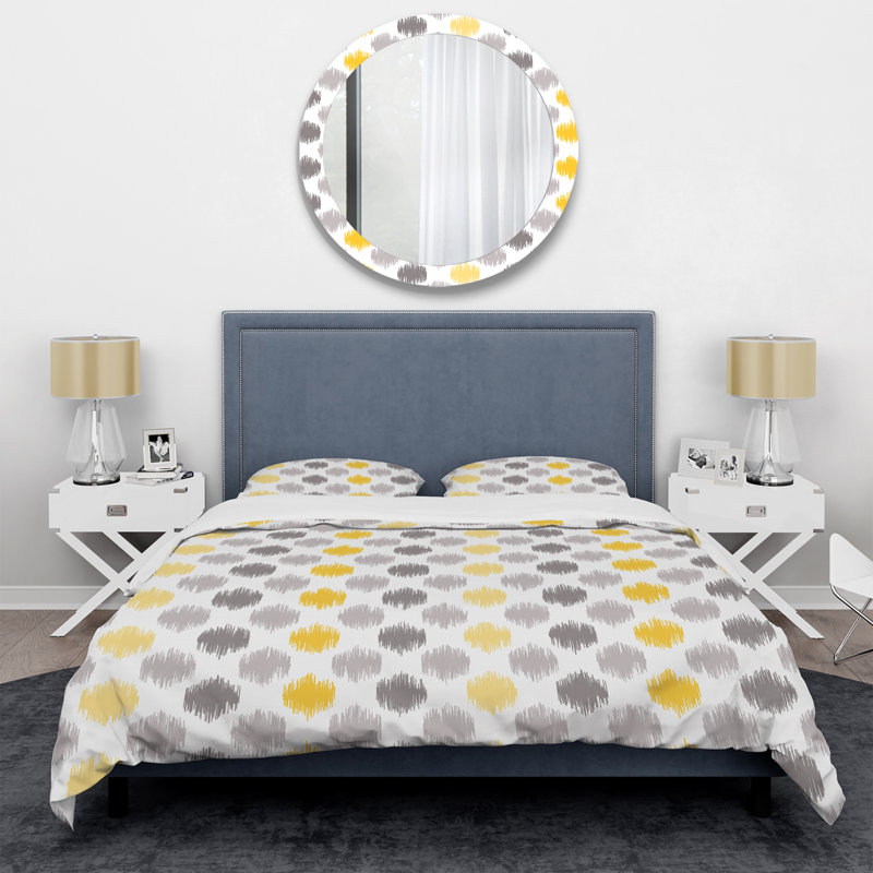 Ensemble de housse de couette à motif ikat gris et jaune Ogee, Housse de couette pour très grand lit et 2 très