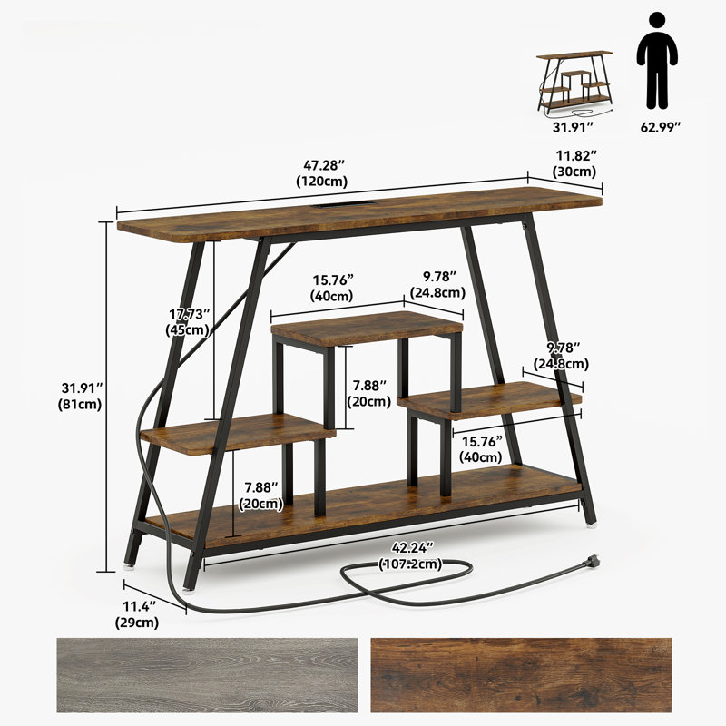 47.28'' Console Table with Charging Station, Brown