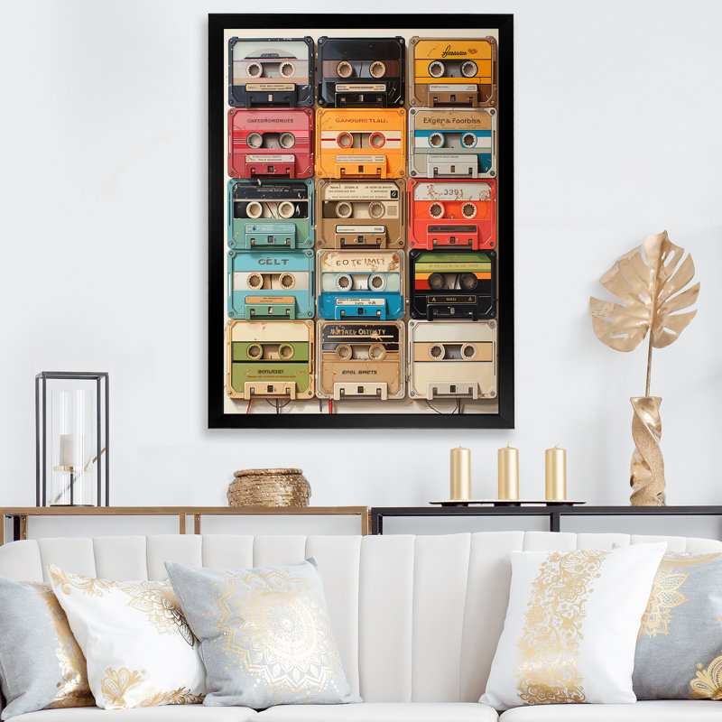Xyler Popart Cassette Tapes IX - reproduction sur toile, H 40 po x l 30 po x P 1,5 po, Cadre photo noir