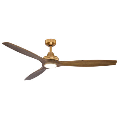  Niles 60 in. Satin Brass Indoor Rod Mount Contemporary Ceiling Fan with Dark Elm Blades, Dimmable Integrated LED Light Kit and Remote Control Included, 6 Speed Energy Efficient DC Motor