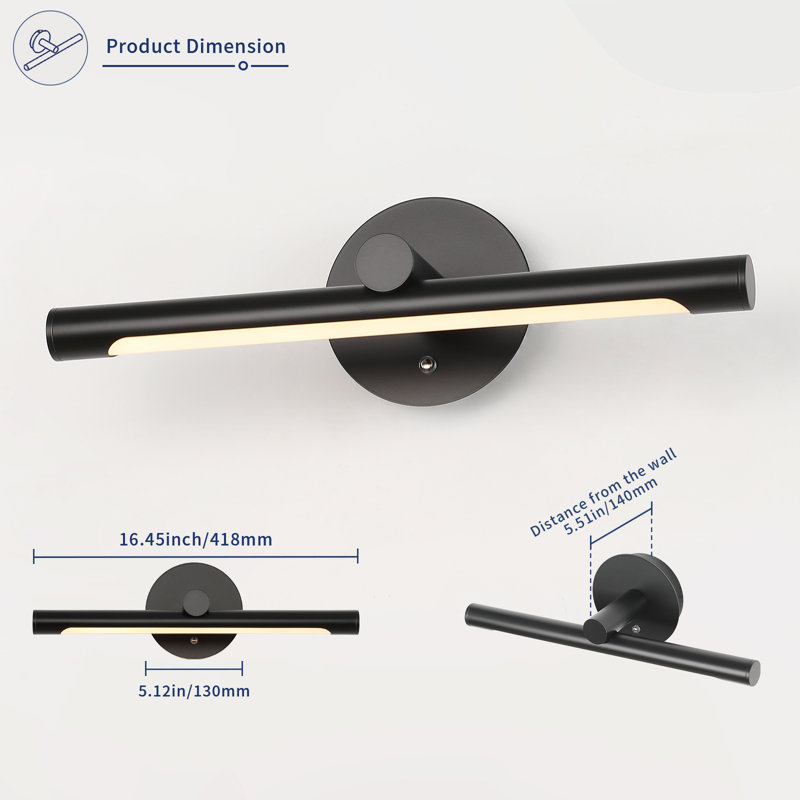Matte Black 16.34 in. LED Picture Light with Remote Control Dimmable Multiple Colour Temperatures Rotatable and Timer