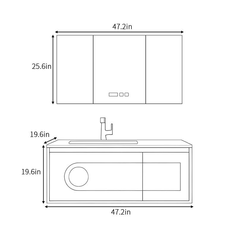 Armoire de salle de bain légère et luxueuse, 47"