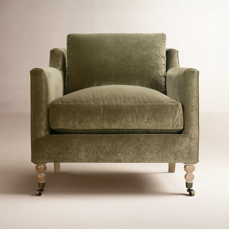 Madeline Accent Chair, Washed Oak, Olive Velvet (13295-13)