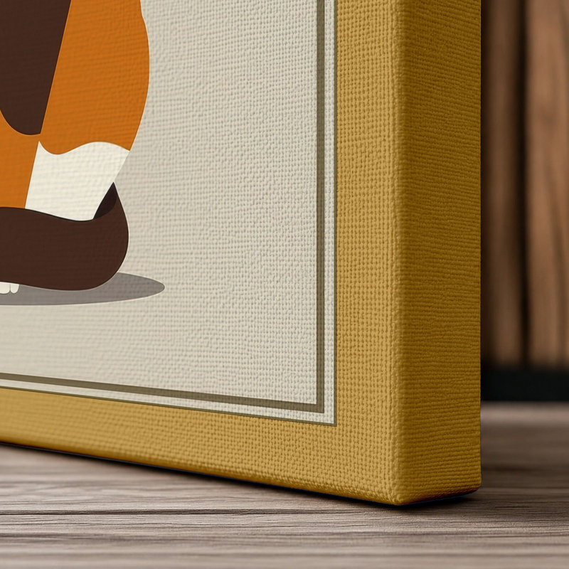 Geometric Cat Mid-Century 1 Piece Wrapped Canvas Wall Art, 30x20 - 76.2 x 50.8 cm, Ochre Border