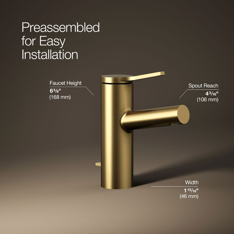 Kohler Elate Single-Handle Bathroom Faucet with Pop-Up Drain Assembly, One Hole Bathroom Sink Faucet, 1.2 gpm
