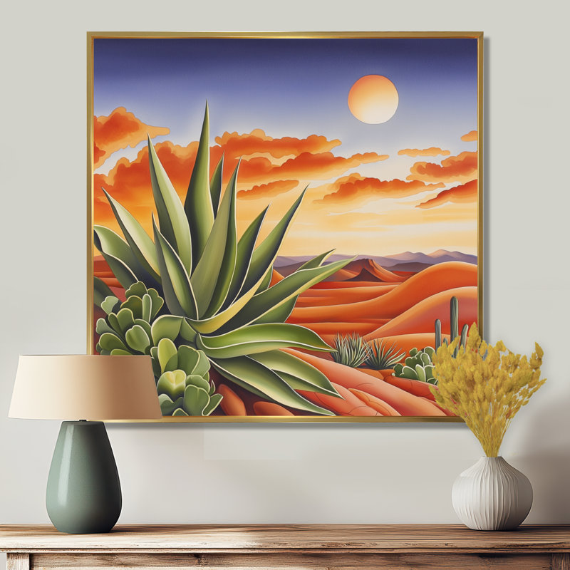 Cactus mexicain, paysage de cactus III - décoration murale cactus floral, H 16 po x l 16 po, Doré