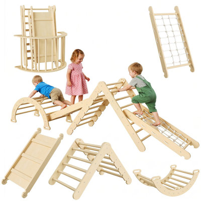 Foldable 8-in-1   Triangle Set – Wooden Climbing Gym with Arch. Ramp & Ladder for Toddlers