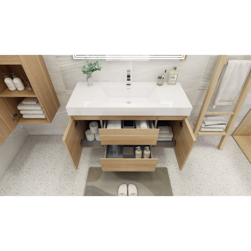 Carny 59'' Single Bathroom Vanity with Acrylic Top, White Oak