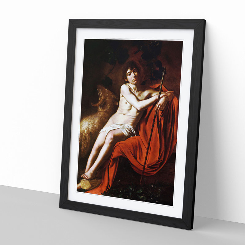 John the Baptist by Caravaggio - Picture Frame Painting, 48cm H x 36cm W x 2cm D, Black Framed