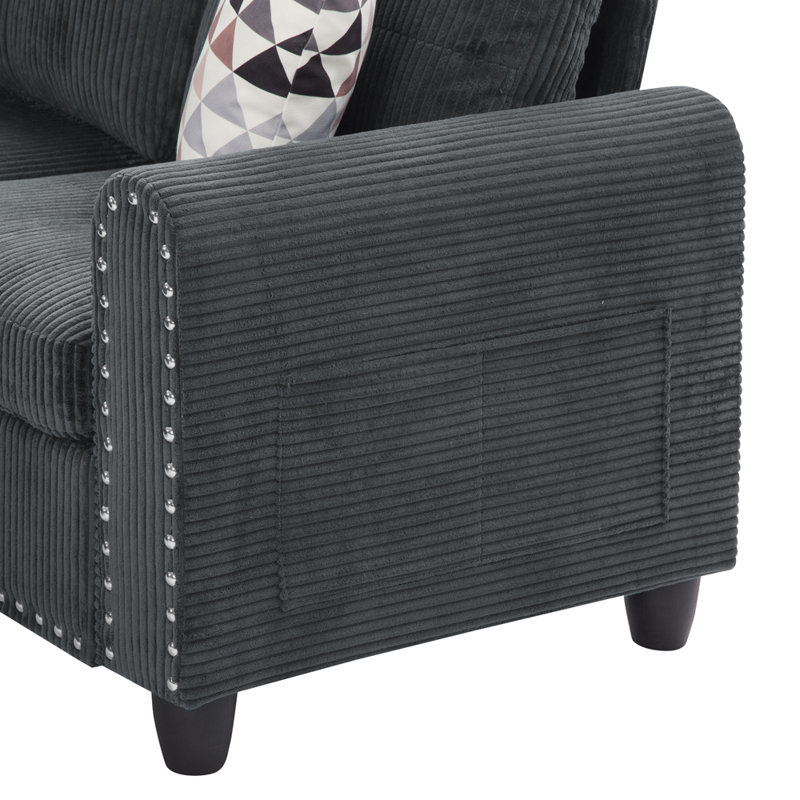 3 - Piece Upholstered Sectional, Dark Gray Corduroy