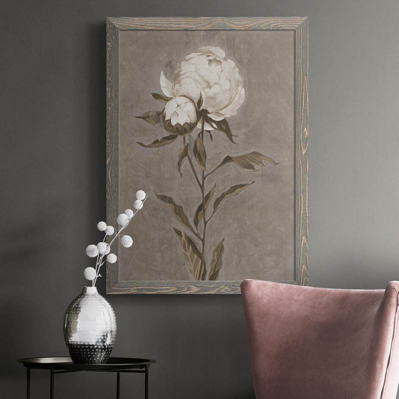 "Jolie comme une pivoine II", reproduction d'art sur toile encadrée, H 37,5 po x l 27,5 po x P 1 po, gris
