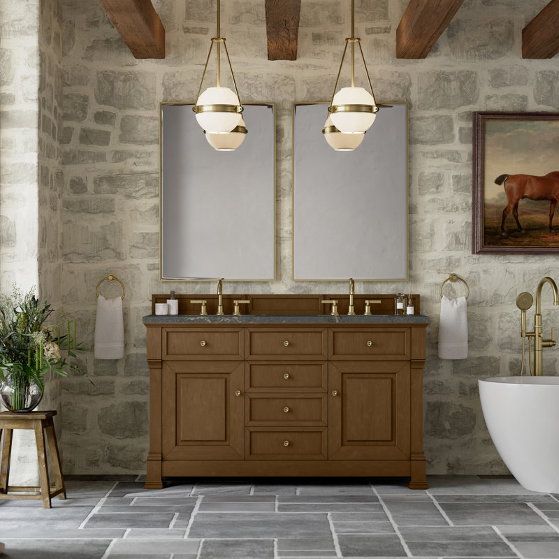 Brookfield 60 in. Double Vanity, Honey Oak, Parisien Bleu