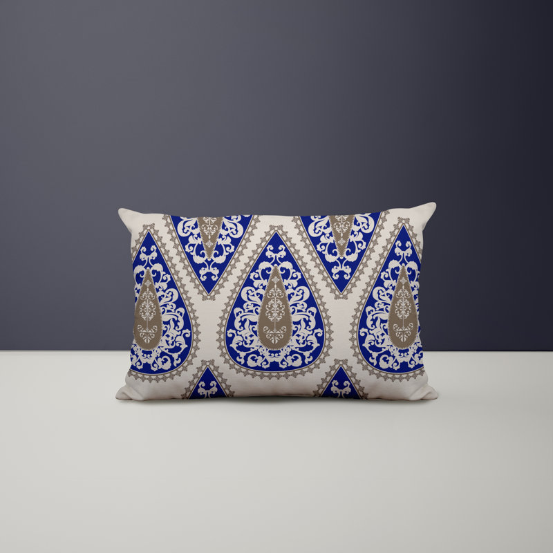 Paisley Outdoor Reversible Throw Pillow, Navy Blue