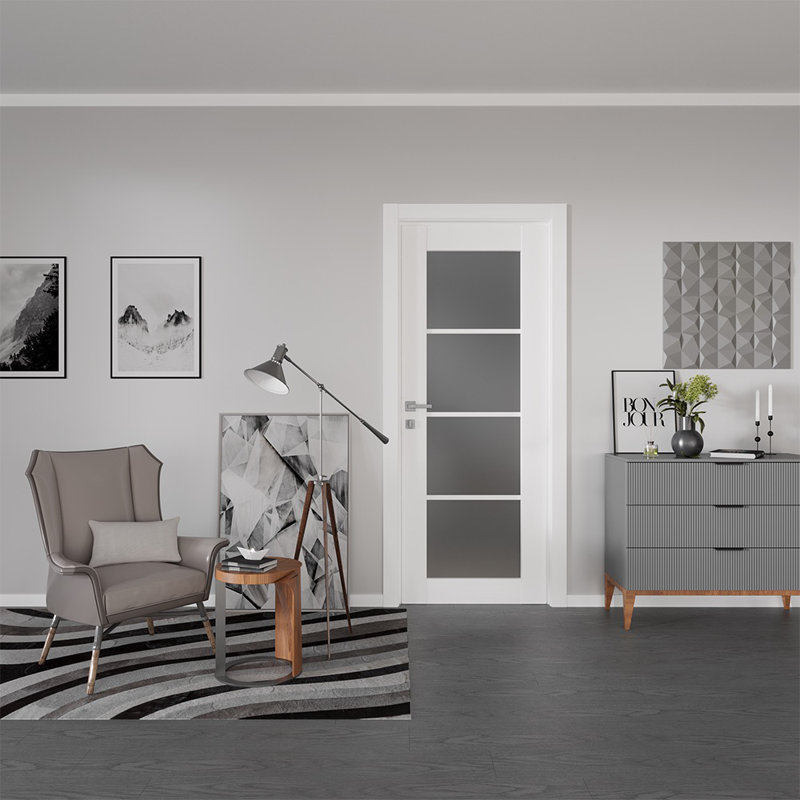 Dalle de porte intérieure en bois manufacturé et en verre givré Palladio 4 Lite, Blanc, 35,875 po x 83,23 po