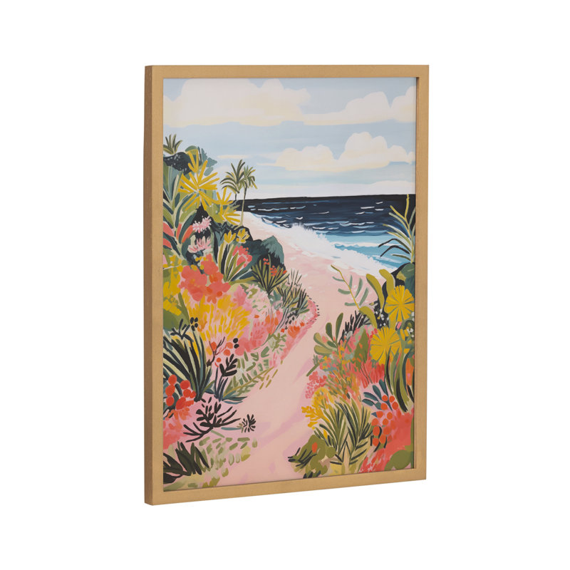 Paysage côtier de plage, art mural, Cadre doré, H 12,65 po x l 16,65 po