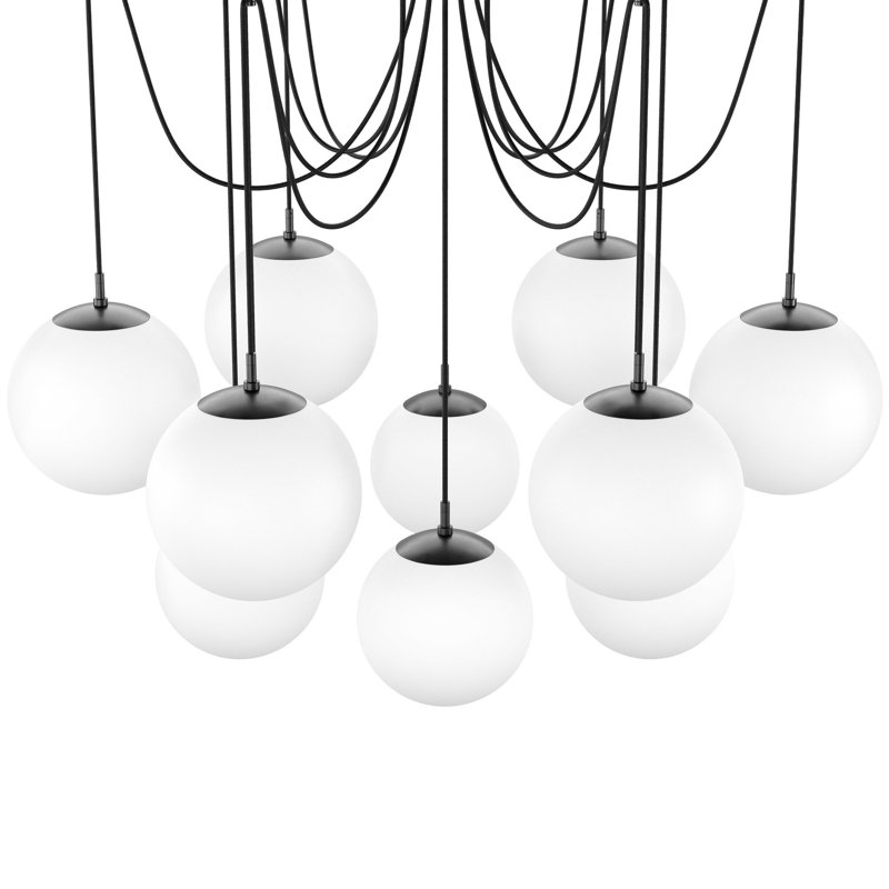 Spider 13 - Light Chandelier, Opal Matte Glass, Black Gunmetal