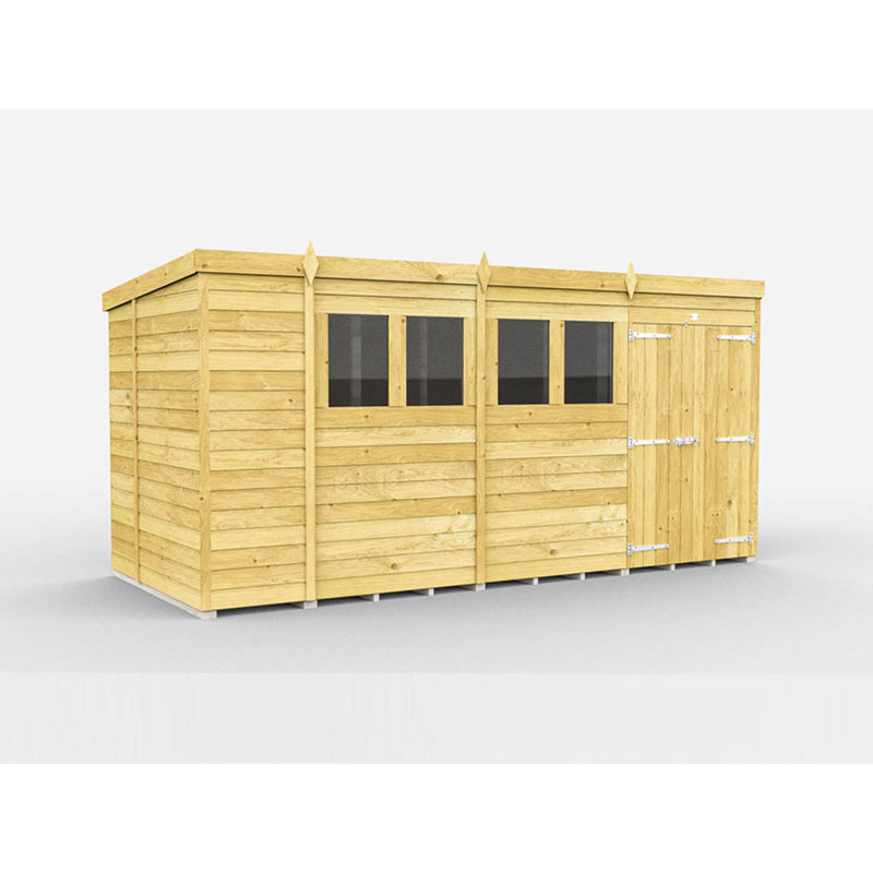 14ft x 6ft Pent Shed - Double Door with Windows