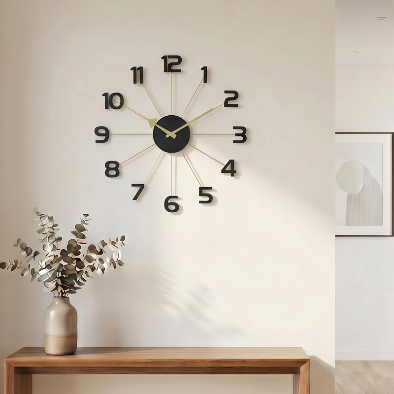 Acctim Astraea Large Wall Clock Quartz Brass Effect Metal Spokes Large Numbers Gold/Black 50cm