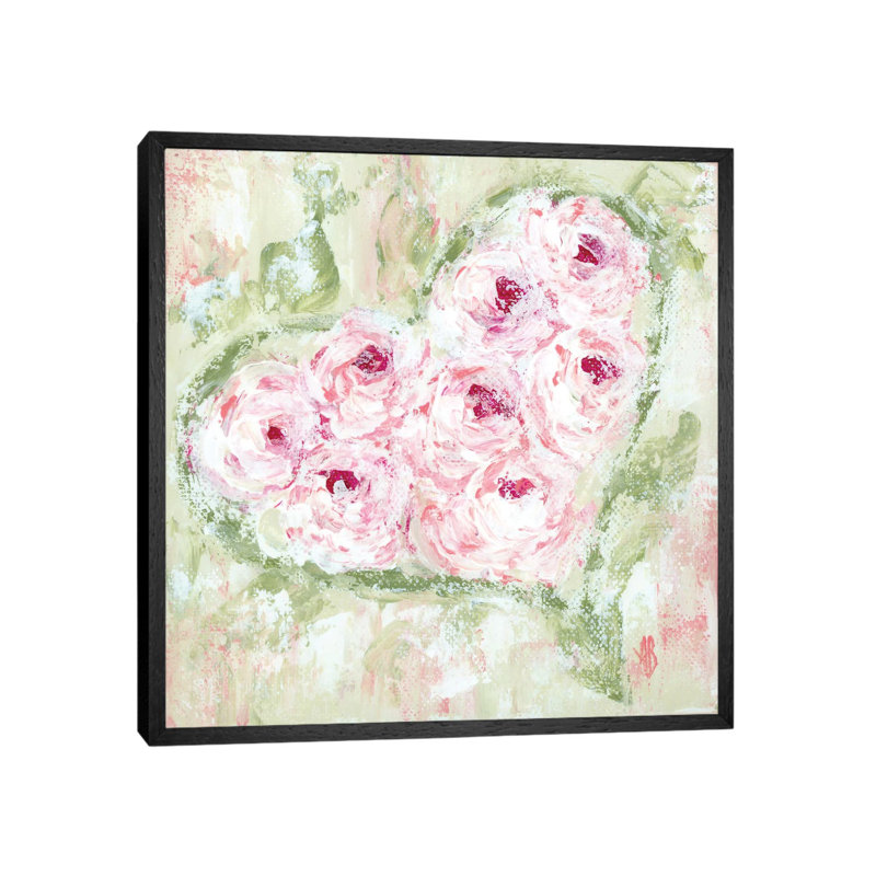 Pink Floral Heart by Ashley Bradley - Print on Canvas, Black Framed, 66.04 cm H x 66.04 cm W