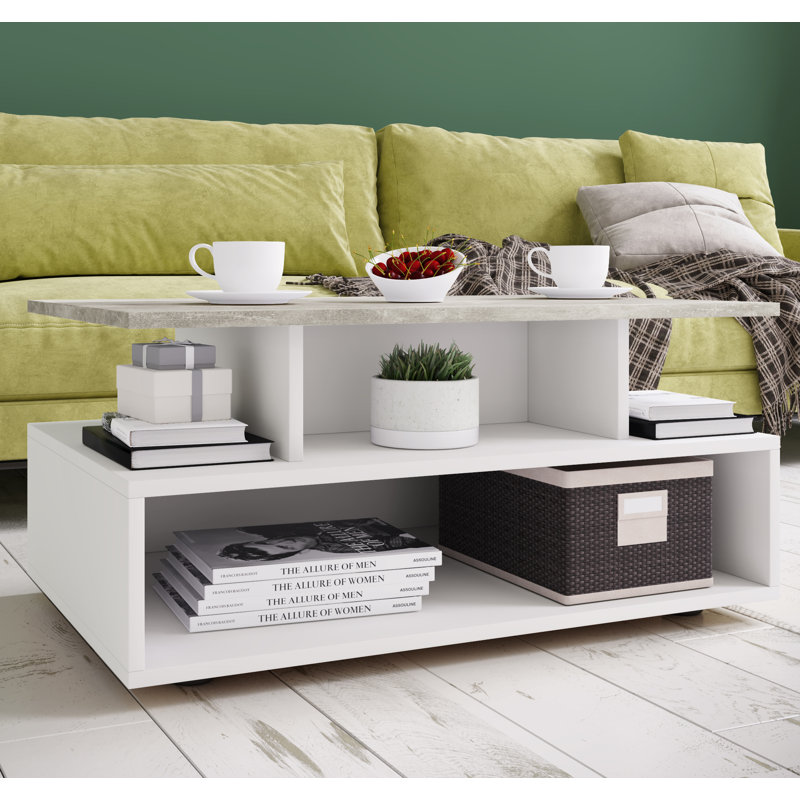 Roin Coffee Table with Storage, Oak Wood/White