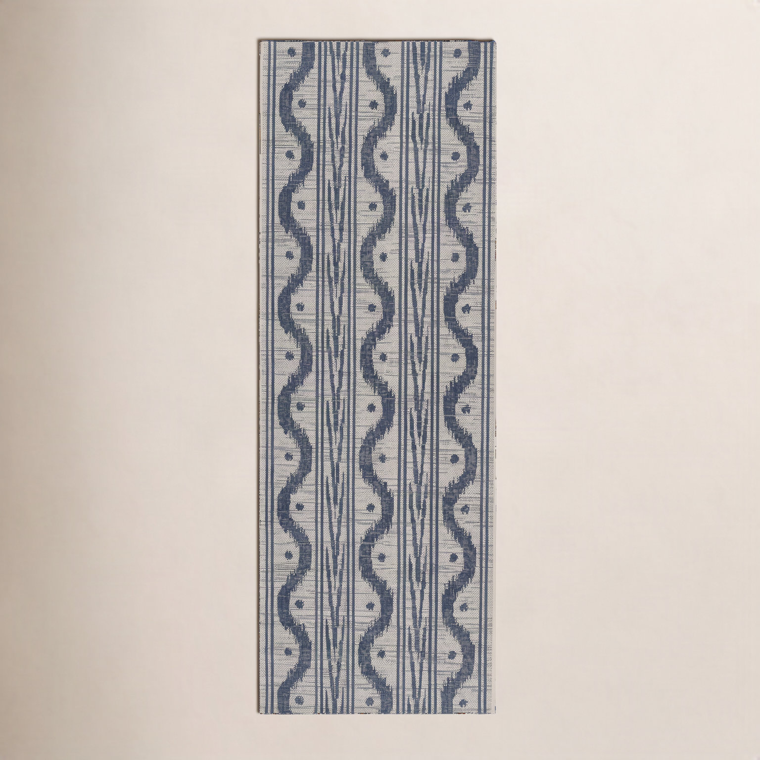 Karini Blue White Ikat Outdoor Rug, Runner 2'7" x 7'6"