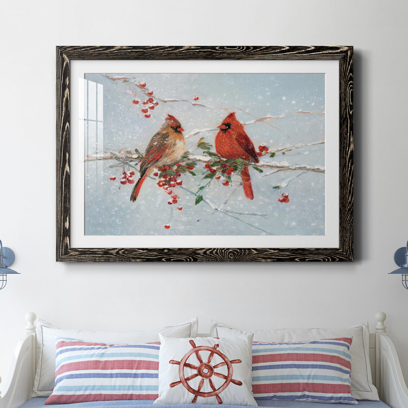 Cardinals in Winter - Reproduction encadrée sur papier, Papier avec cadre noir, H 31,5 po x l 23,5 po x P 1,5 po